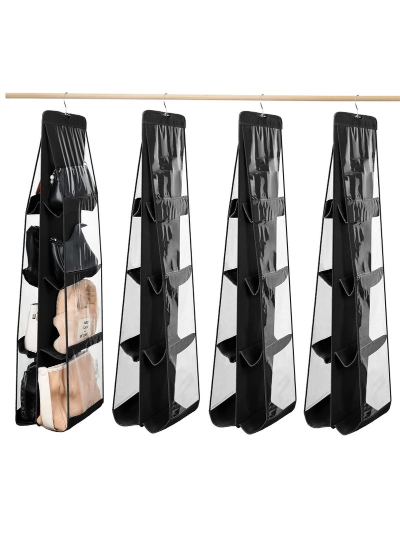 Y&D 2 Pieces Hanging Purse Organizer, Space Saving PVC Closet Organizer Handbag 8 Pocket Storage Bag Hanger with Swivel Hook, 46 x 13.8 Inches (Black) - Image 1