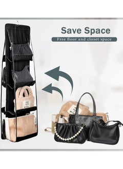 Y&D 2 Pieces Hanging Purse Organizer, Space Saving PVC Closet Organizer Handbag 8 Pocket Storage Bag Hanger with Swivel Hook, 46 x 13.8 Inches (Black)  - Image 4