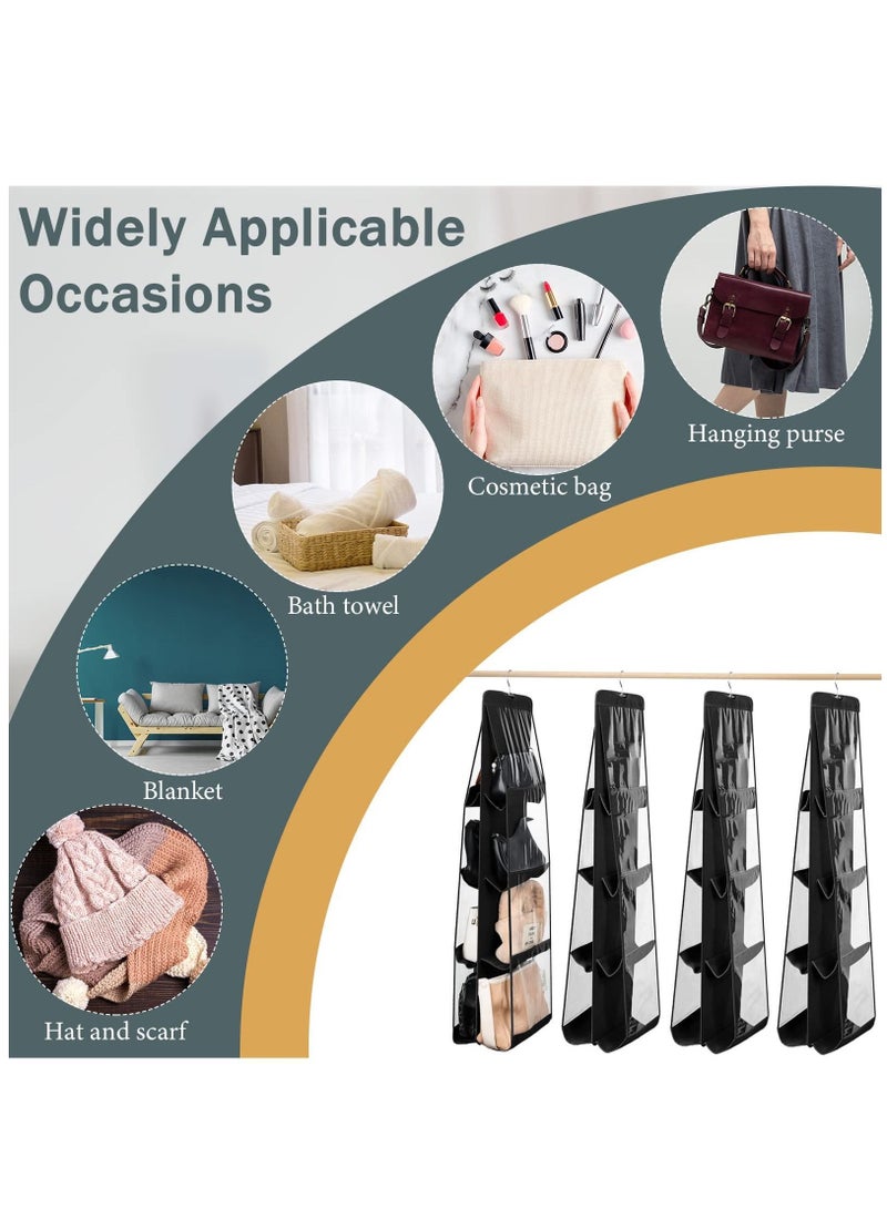 Y&D 2 Pieces Hanging Purse Organizer, Space Saving PVC Closet Organizer Handbag 8 Pocket Storage Bag Hanger with Swivel Hook, 46 x 13.8 Inches (Black) - Image 5