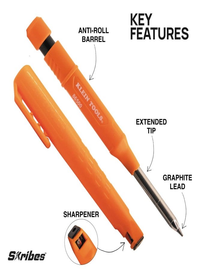 KLEIN TOOLS 80188 Skribes 2.8 mm Mechanical Carpenter Pencil with Built-In Sharpener and 10-Pack Graphite Lead Refills, for Deep Hole Marking for Woodworking and Construction - Image 2