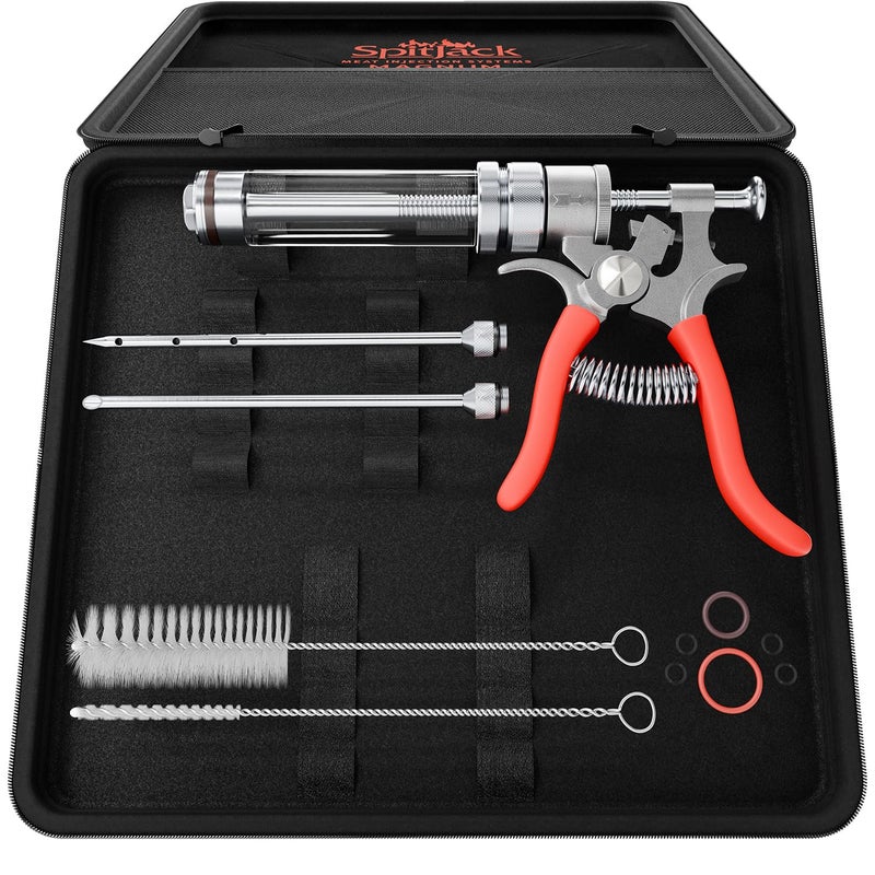 SpitJack Magnum Meat Injector Food Flavor Injection Syringe for Smoked BBQ Marinades and Meat Seasoning 2 Needles for Pork Butt Beef Brisket Turkey Breast 50ml Capacity Made in The USA