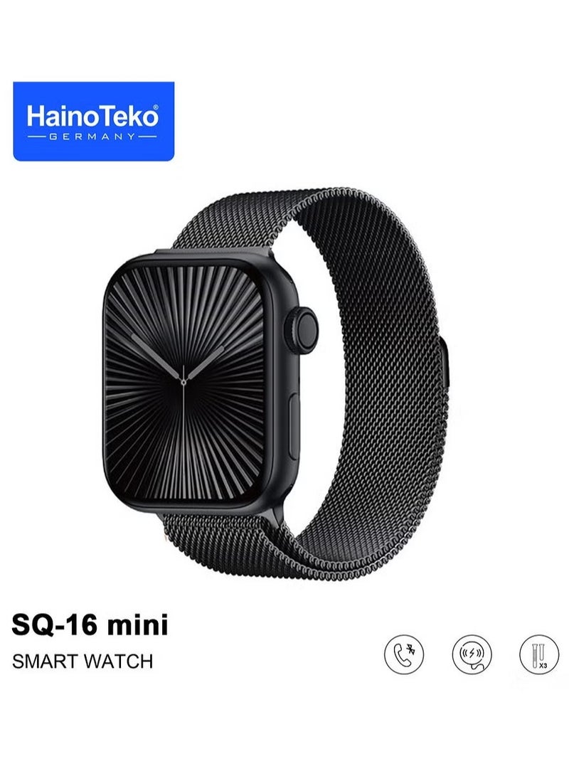 Haino Teko SQ-16 Mini Series 10 AMOLED Display Smart Watch with Stylish Bracelet, 3 Pairs of Straps, and Charging Cable – Elegant Smartwatch for Ladies – Black - Image 2