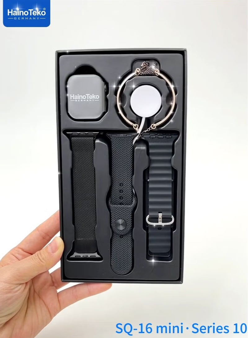 Haino Teko SQ-16 Mini Series 10 AMOLED Display Smart Watch with Stylish Bracelet, 3 Pairs of Straps, and Charging Cable – Elegant Smartwatch for Ladies – Black - Image 4