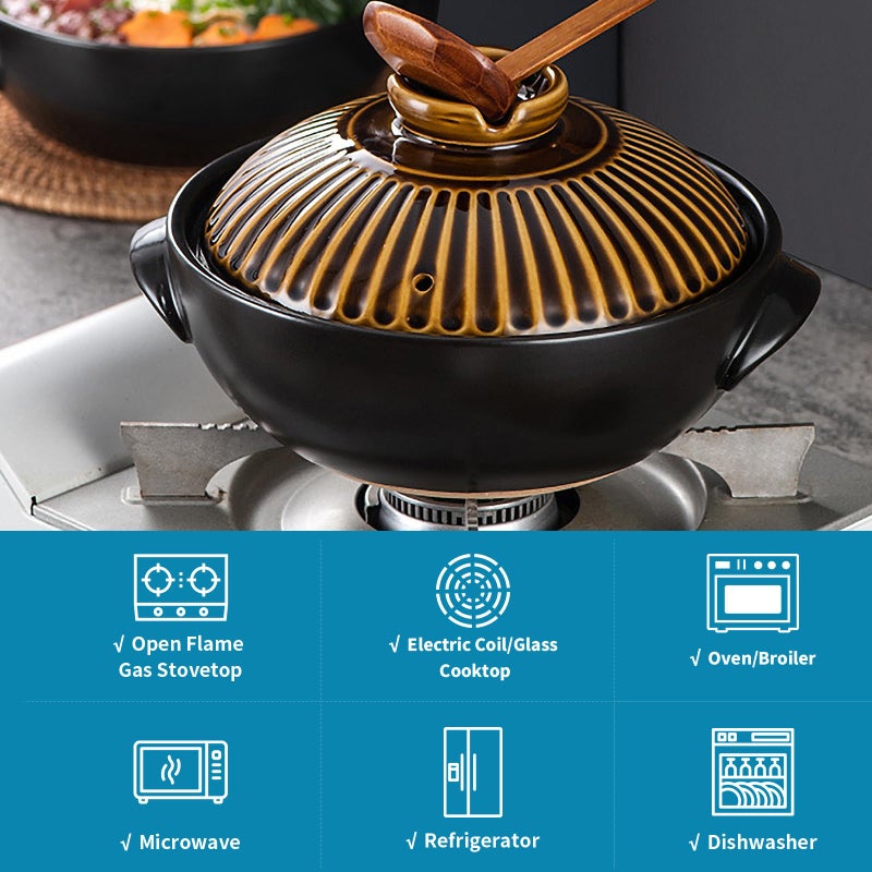 Sanbege Large Korean Ceramic Bowl with Lid and Trivet, 54 oz Sizzling Hot Pot with Double Handles for Cooking and Serving Dolsot Bibimbap, Soup, Rice, Stew, Casserole, Noodle (Retro Copper) - Image 5