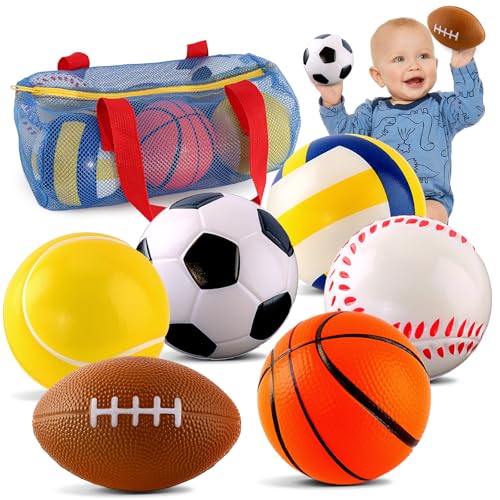 ShyLizard Balls Toys Gift for Toddlers 3 4 5 Years Old6 Small Sports Foam Balls for Baby with Soccer BallBasketballFootballBaseballTennis Ball and VolleyballMini Soft Balls for Kids Boys Girl - Image 1
