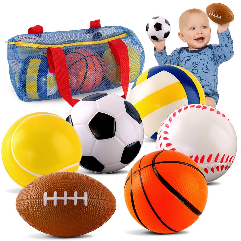 ShyLizard Balls Toys Gift for Toddlers 3 4 5 Years Old6 Small Sports Foam Balls for Baby with Soccer BallBasketballFootballBaseballTennis Ball and VolleyballMini Soft Balls for Kids Boys Girl - Image 2