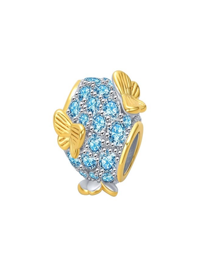 MiiFort Gold Butterfly Blue Cubic Zirconia March Birthstone Beads Charm Compatible with Pandora Charms Bracelets - Image 2