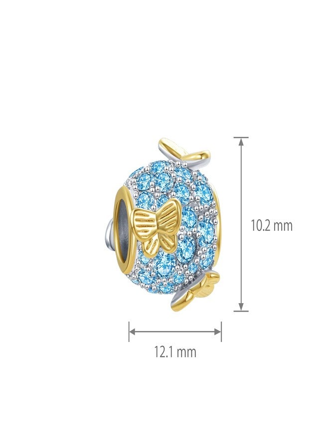 MiiFort Gold Butterfly Blue Cubic Zirconia March Birthstone Beads Charm Compatible with Pandora Charms Bracelets - Image 3