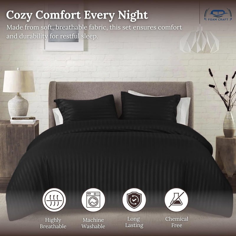 FOAM CRAFT® Stripe 3-Piece Duvet Cover Set - Black, Full (200 x 200cm) - Image 4