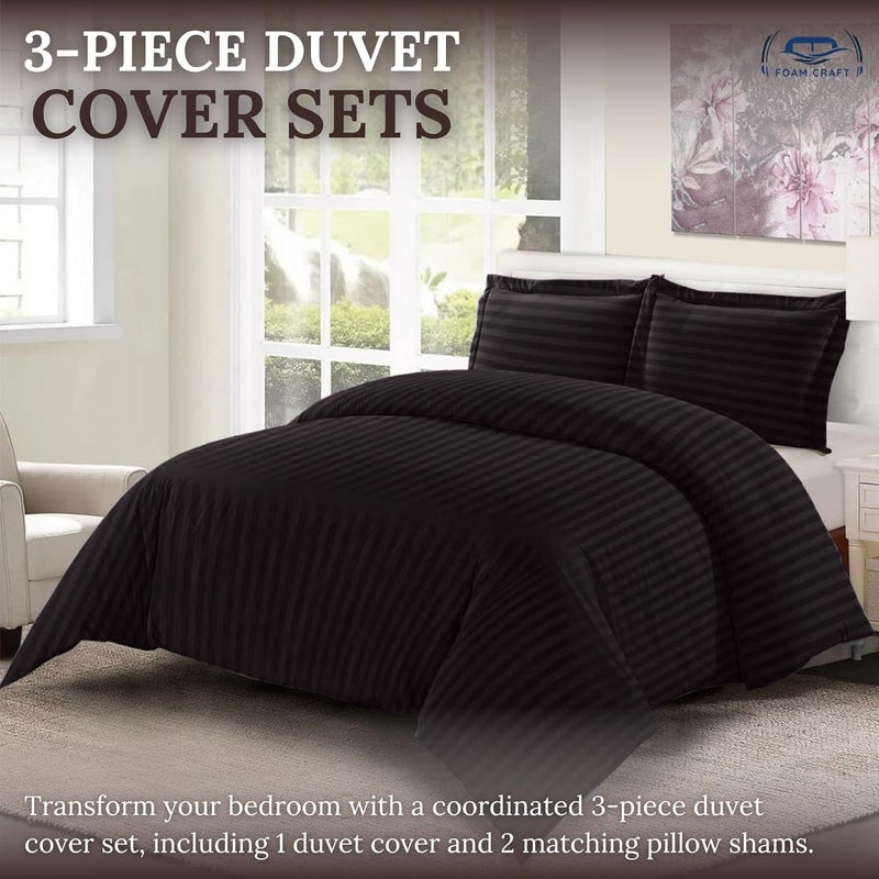 FOAM CRAFT® Stripe 3-Piece Duvet Cover Set - Black, Full (200 x 200cm) - Image 3