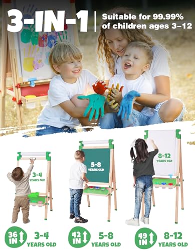 JOYOOSS Easel for Kids Adjustable Wooden Art Easel with Paper RollMagnetic Double Sided Dry Erase BoardOutdoor Easel for ToddlersGreen - Image 5