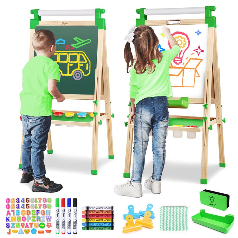 JOYOOSS Easel for Kids Adjustable Wooden Art Easel with Paper RollMagnetic Double Sided Dry Erase BoardOutdoor Easel for ToddlersGreen - Image 2