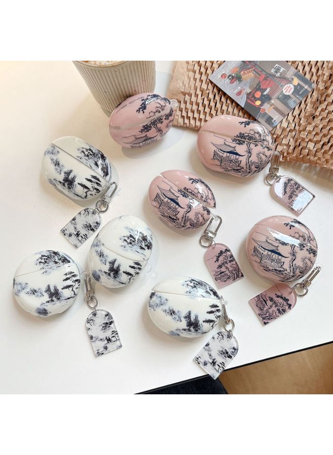 Loquat Suitable For HuaweiFreebuds5 Bluetooth HeadSEt Protective Cover Se2/4/5i/pro2 Cartoon Soft Shell Cute And Creative-Color:IMD Soft Shell-white Landscape Painting (with Pendant)-Model:For HuaweiFreebu  - Image 4