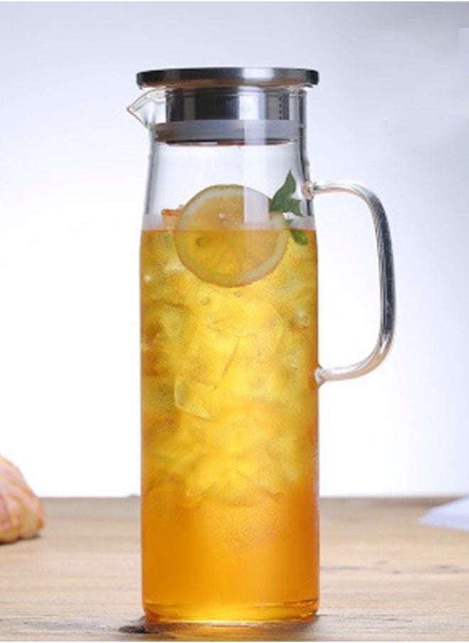 HOOPZOZA 1.5L Glass Pitcher with Lid Water Jug Juice and Iced Tea Beverage Carafe  - Image 1