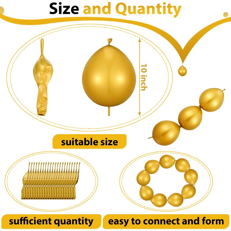 Skylety 80 Pcs Link Balloons Latex Needle Tail Balloons for Wall Arch Chains Birthday Wedding Anniversary Graduation Christmas Party Decorations(10 Inches,Gold) - Image 2