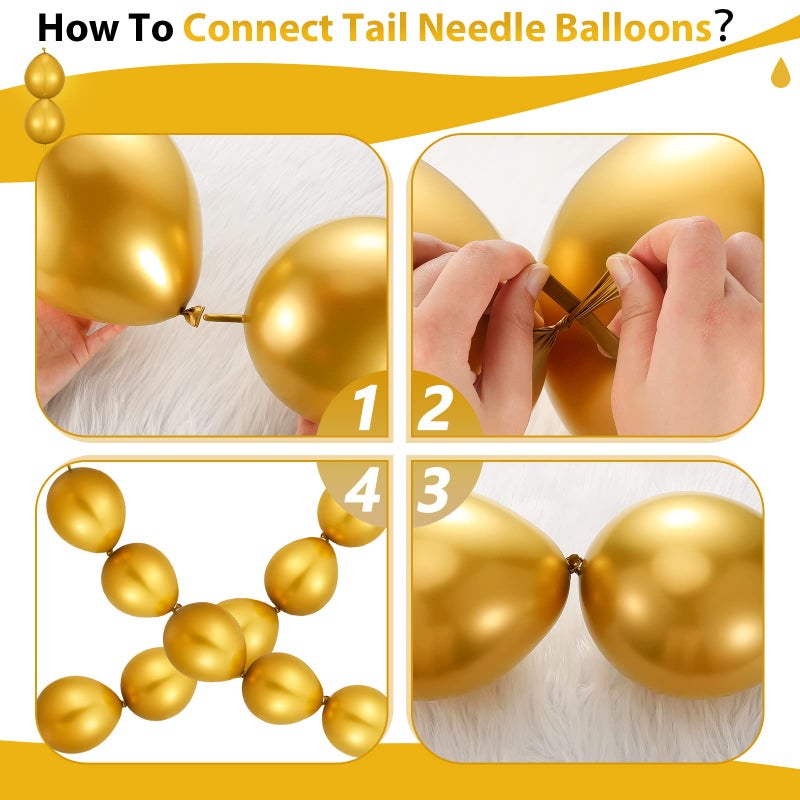 Skylety 80 Pcs Link Balloons Latex Needle Tail Balloons for Wall Arch Chains Birthday Wedding Anniversary Graduation Christmas Party Decorations(10 Inches,Gold) - Image 4