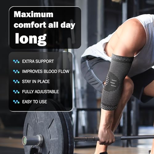 POWERLIX Elbow Orthopedic Brace Compression Support (Pair) - Elbow Sleeve for Tennis, Golfer’s, Bursitis, and Sprains, Arthritis, Tendonitis. Pain Relief(Black, S) - Image 3