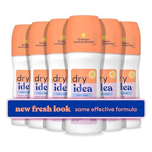 Dry Idea RollOn Deodorant Antiperspirant 2X Longer Sweat Protection 72Hour Odor Protection Gentle on Skin Fresh Linen Scent 325 oz 6 count