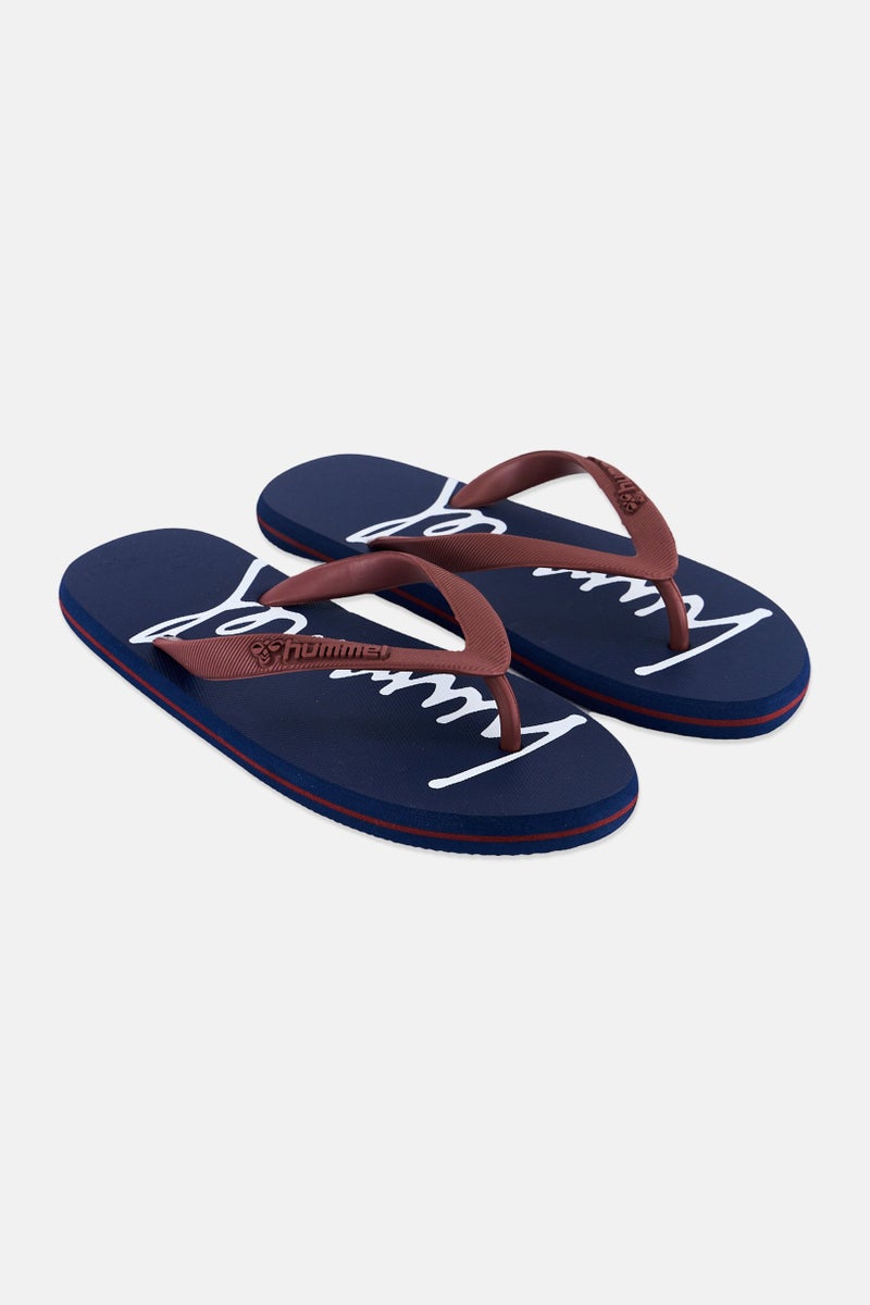 Hummel Kids Boy Brand Logo Flip Flop Slippers, Navy/Brown  - Image 1