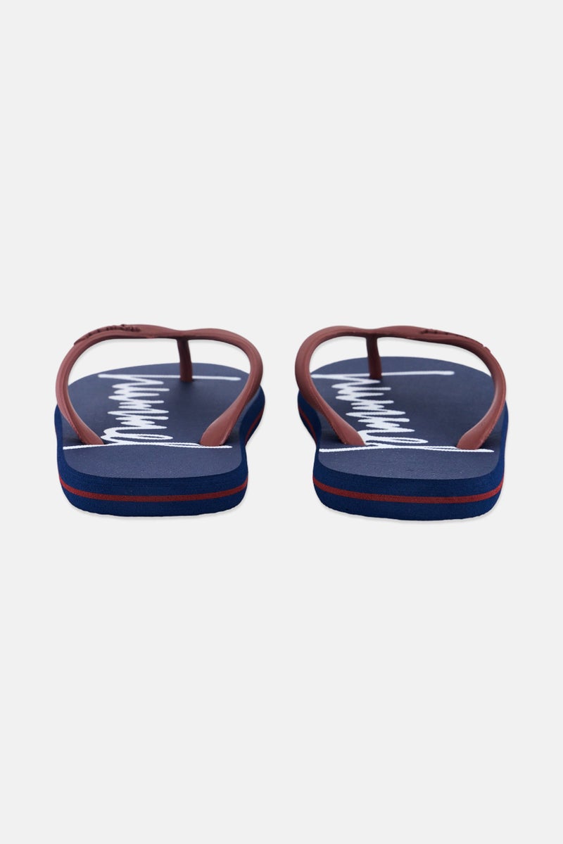 Hummel Kids Boy Brand Logo Flip Flop Slippers, Navy/Brown  - Image 2
