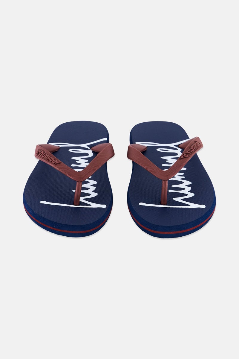 Hummel Kids Boy Brand Logo Flip Flop Slippers, Navy/Brown  - Image 4