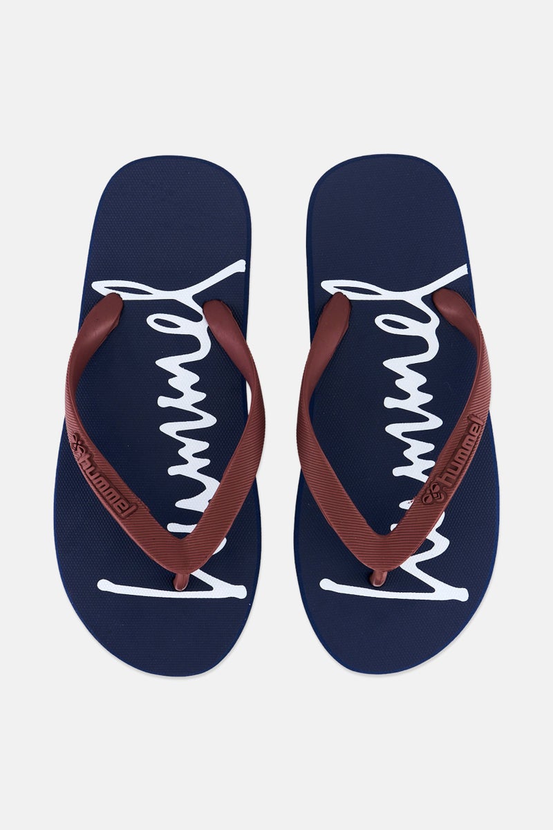 Hummel Kids Boy Brand Logo Flip Flop Slippers, Navy/Brown  - Image 3