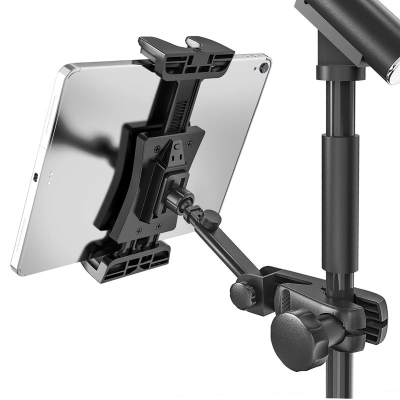JUBOR Tablet Holder for Microphone Stand, Mic Music Stand Tablet Holder for iPad, Smartphone Tablet Mic Stand Mount for Shee Music Fits Devices from Screen Size 4.7 to 12.9 Inches - Image 1