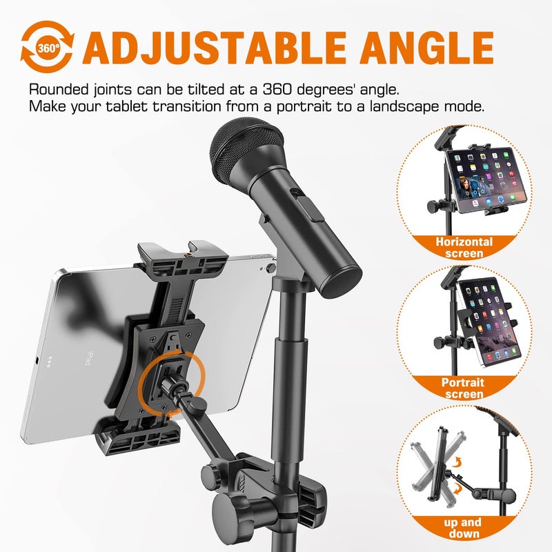 JUBOR Tablet Holder for Microphone Stand, Mic Music Stand Tablet Holder for iPad, Smartphone Tablet Mic Stand Mount for Shee Music Fits Devices from Screen Size 4.7 to 12.9 Inches - Image 3