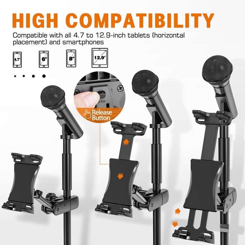 JUBOR Tablet Holder for Microphone Stand, Mic Music Stand Tablet Holder for iPad, Smartphone Tablet Mic Stand Mount for Shee Music Fits Devices from Screen Size 4.7 to 12.9 Inches - Image 4