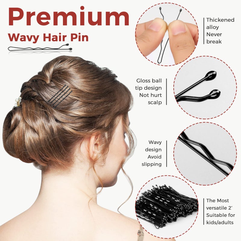 EWAGOA 300 Pcs Bobby Pins Black, Hair Pins for Women Girls and Kids, Invisible Wave Hair clips Bulk with Storage box, Pain-Free Hairpinsï¼ˆ2 Inch Blackï¼‰ - Image 3