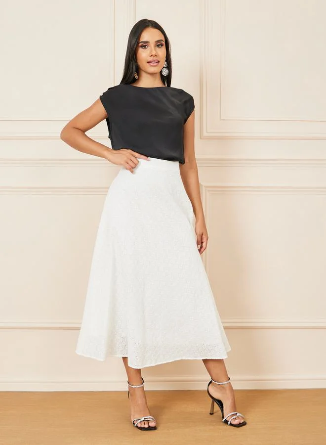 Styli Schiffli High Rise A-Line Maxi Skirt