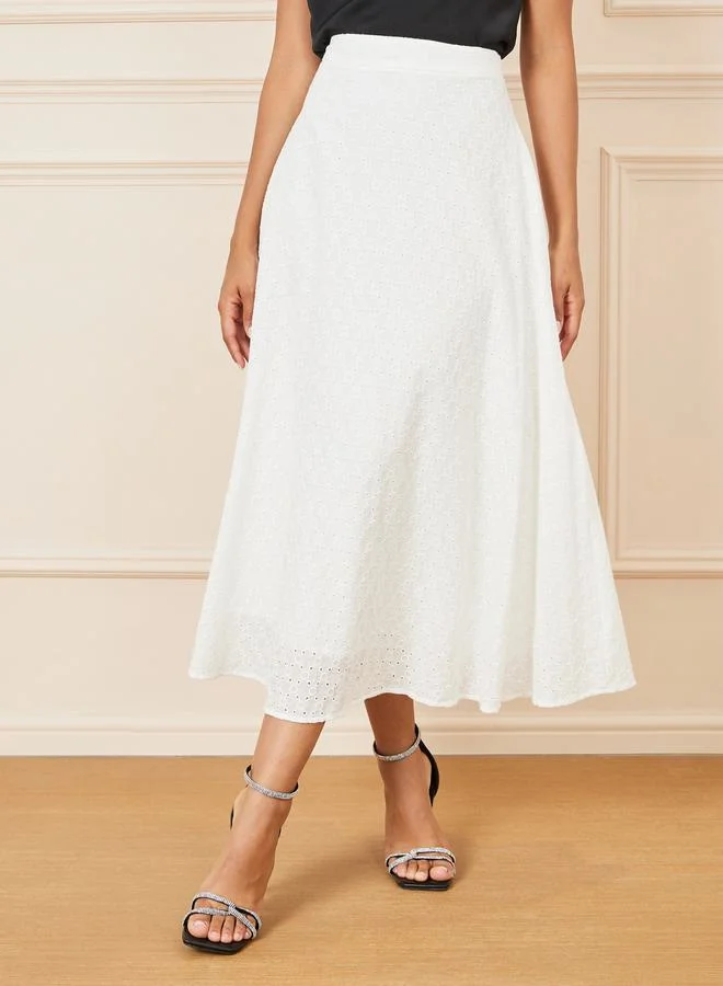 Styli Schiffli High Rise A-Line Maxi Skirt