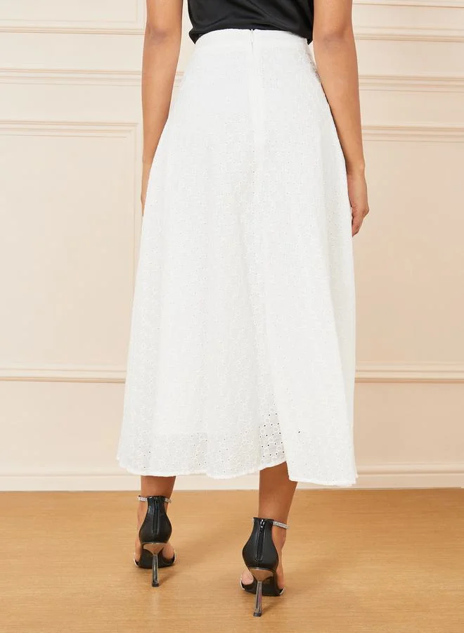 Styli Schiffli High Rise A-Line Maxi Skirt
