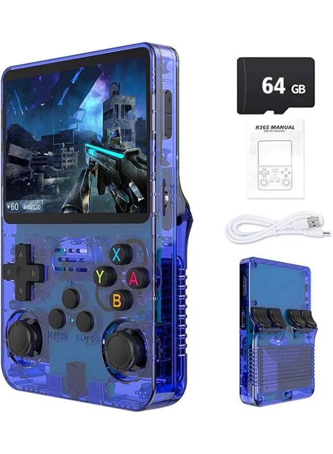 Wheels R36S Retro Handheld Game Console with 3.5" IPS Display, 64/128GB and 21,000+ Classic Games, Open Source Linux System, Screen Portable Pocket Video Player (Blue-64G) - Image 1