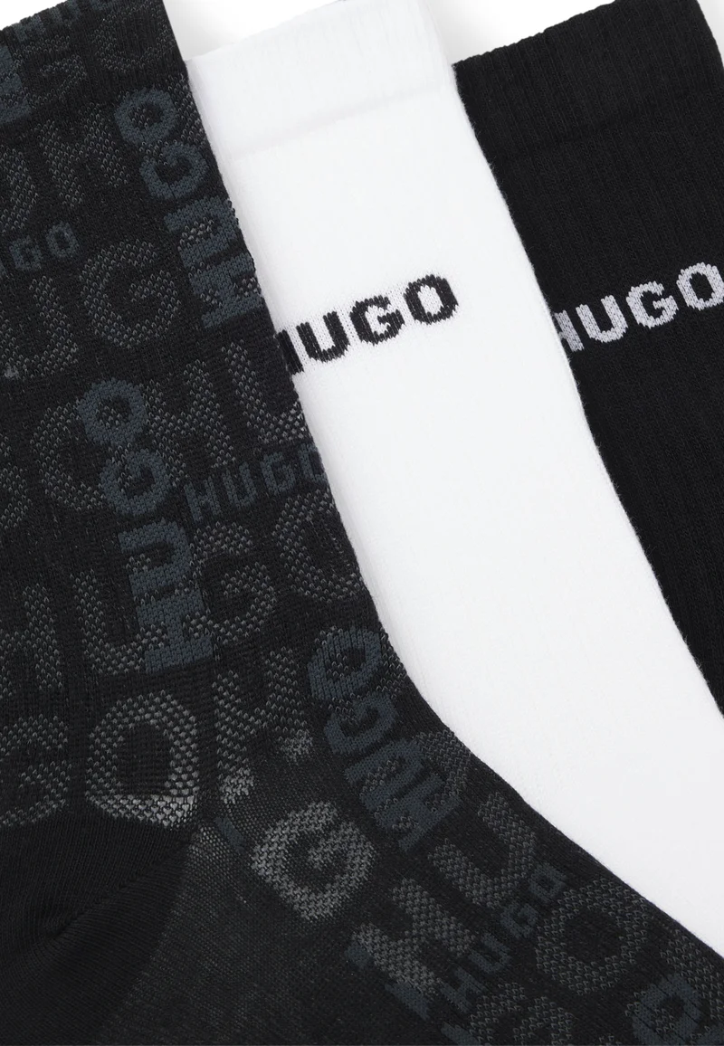 HUGO Three-pack of cotton-blend short socks with logos