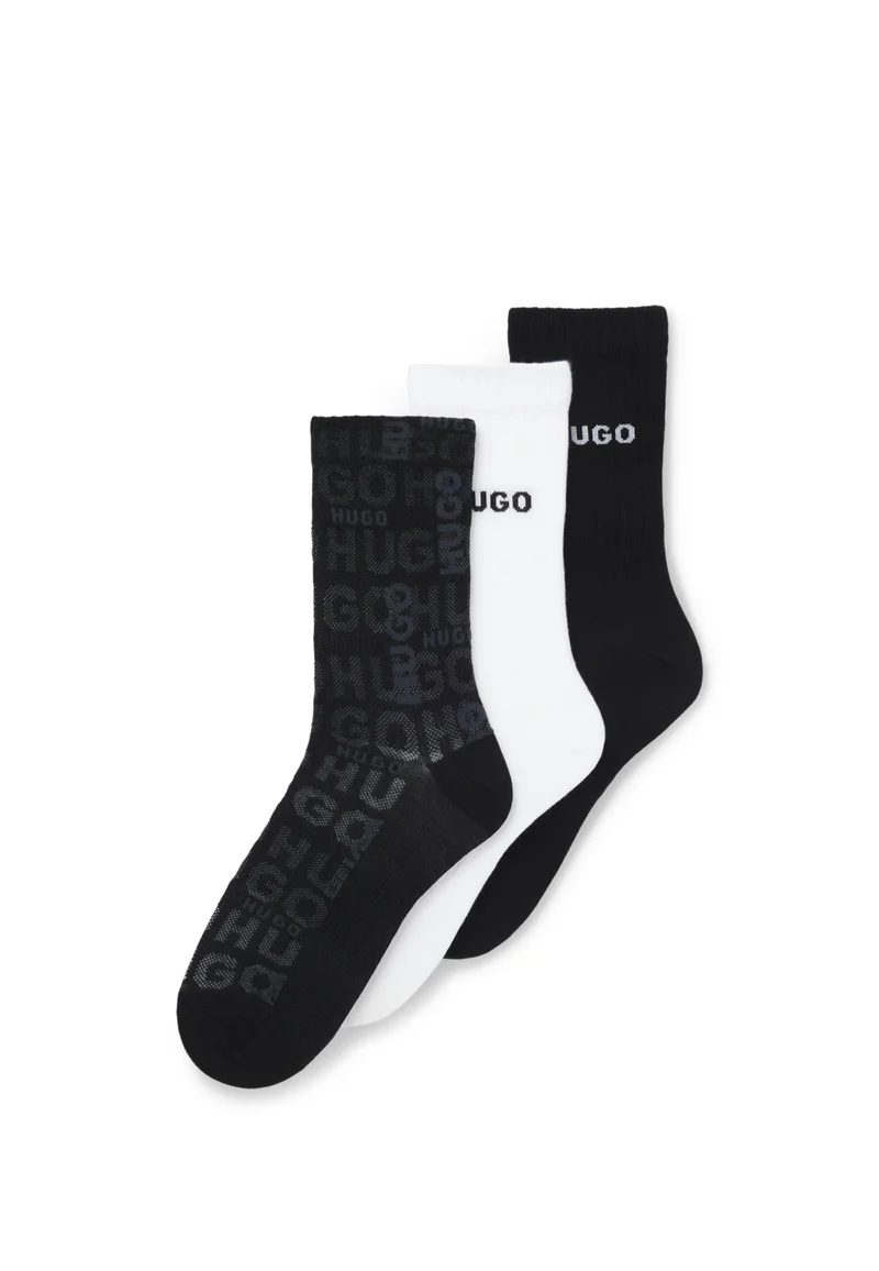 HUGO Three-pack of cotton-blend short socks with logos