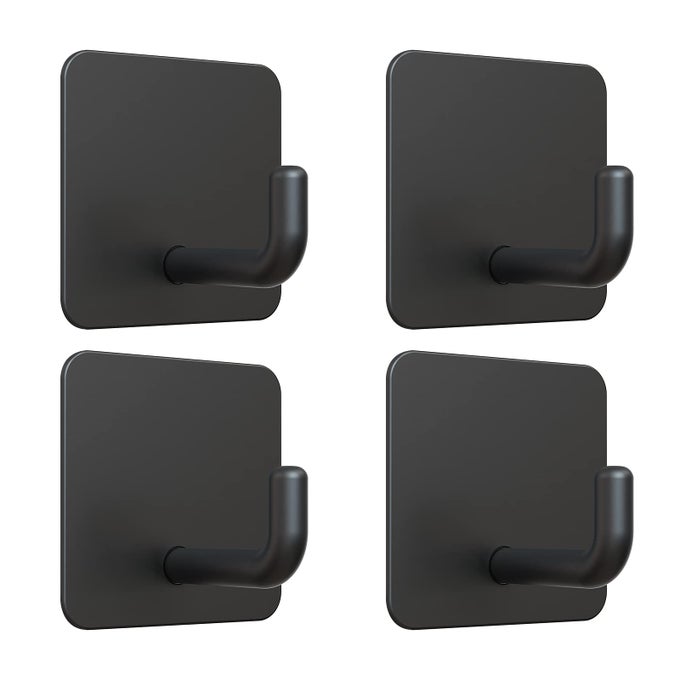 ADHESIVE HOOKS METAL SHOWER WALL STICK ON HOOKS WATERPROOF 2 EXTRA ADHESIVE STRIPS BLACK 4 PCS