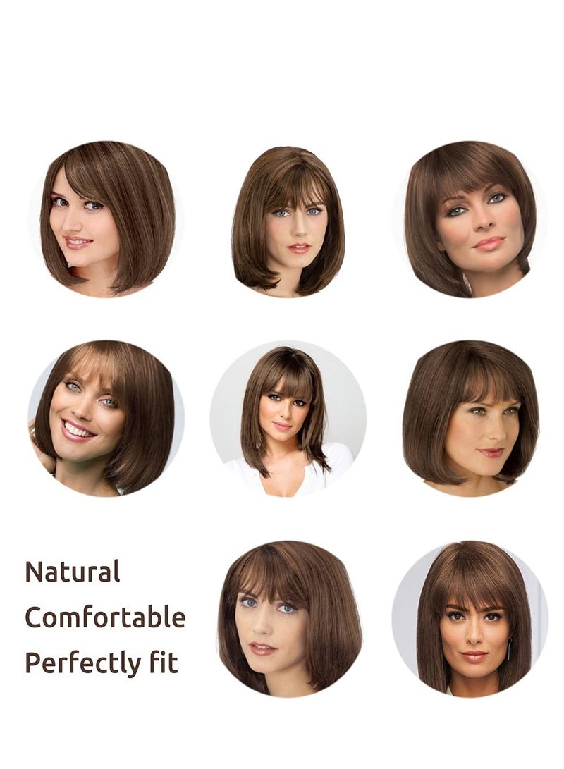 Excefore Short Bob Wigs With Bangs Brown Straight Hair Daily Costume Wig For Women Soft Heat Resistant Fiber Synthetic Hair Replacement Wig Fashion Wig Hair For Girls Women Daily Use 12 Inch - Image 5