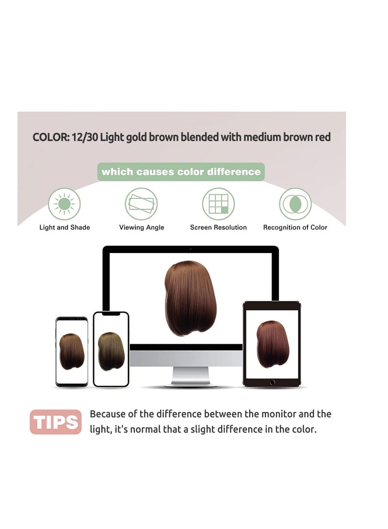 Excefore Short Bob Wigs With Bangs Brown Straight Hair Daily Costume Wig For Women Soft Heat Resistant Fiber Synthetic Hair Replacement Wig Fashion Wig Hair For Girls Women Daily Use 12 Inch - Image 4