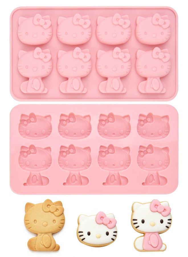 Hello Kitty 2 Pack Hello Kitty Silicone molds, Small ice mold, Chocolate tray for Sugarcraft, Birthday Cake Decoration, Gum paste Icing, Candy Chocolate Cupcake Topper Decorating and DIY Baking Tools - Image 1