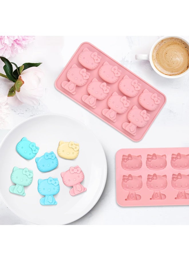 Hello Kitty 2 Pack Hello Kitty Silicone molds, Small ice mold, Chocolate tray for Sugarcraft, Birthday Cake Decoration, Gum paste Icing, Candy Chocolate Cupcake Topper Decorating and DIY Baking Tools - Image 4