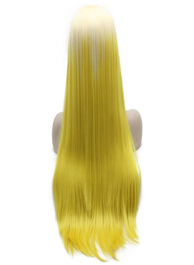 MX angel Long Straight Ombre Blonde Yellow Synthetic Lace front Wig Half Hand Tied Natural Wig - Image 4