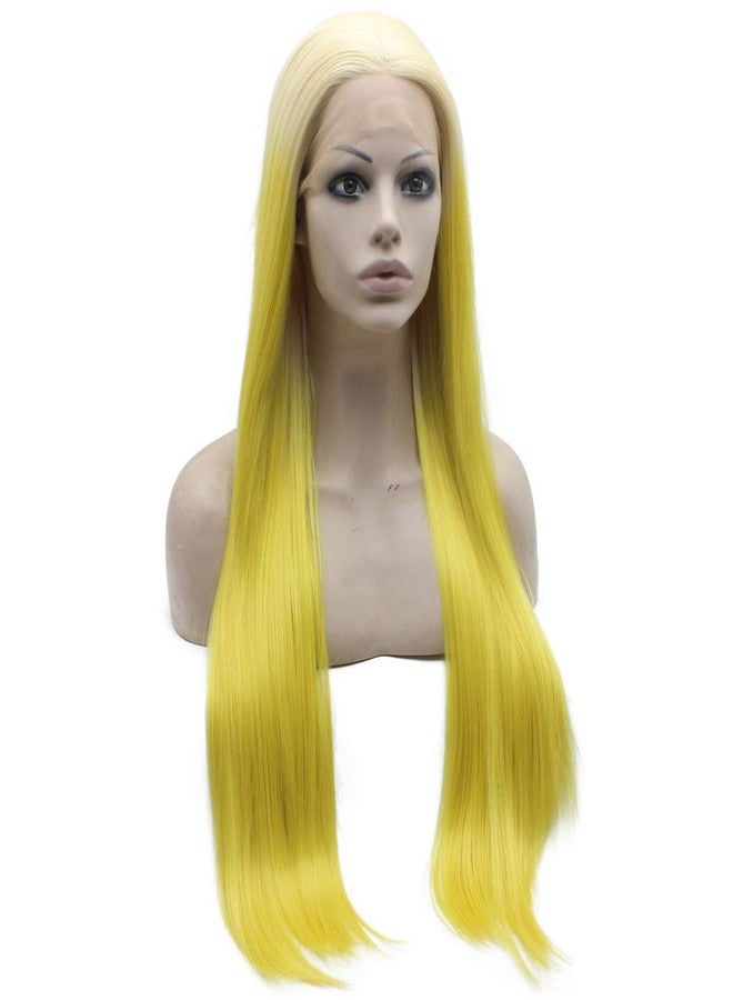 MX angel Long Straight Ombre Blonde Yellow Synthetic Lace front Wig Half Hand Tied Natural Wig - Image 2