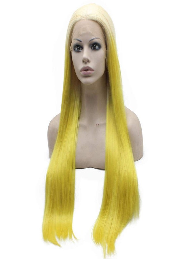 MX angel Long Straight Ombre Blonde Yellow Synthetic Lace front Wig Half Hand Tied Natural Wig - Image 3
