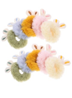 Bunny Ear Scrunchie Hair Accessories, 10pcs Cute Rabbit Furry Hair Ties, Fluffy Fuzzy Tiara Hair Bands, Elastic Ponytail Holders with Pompom Balls for Women and Girls