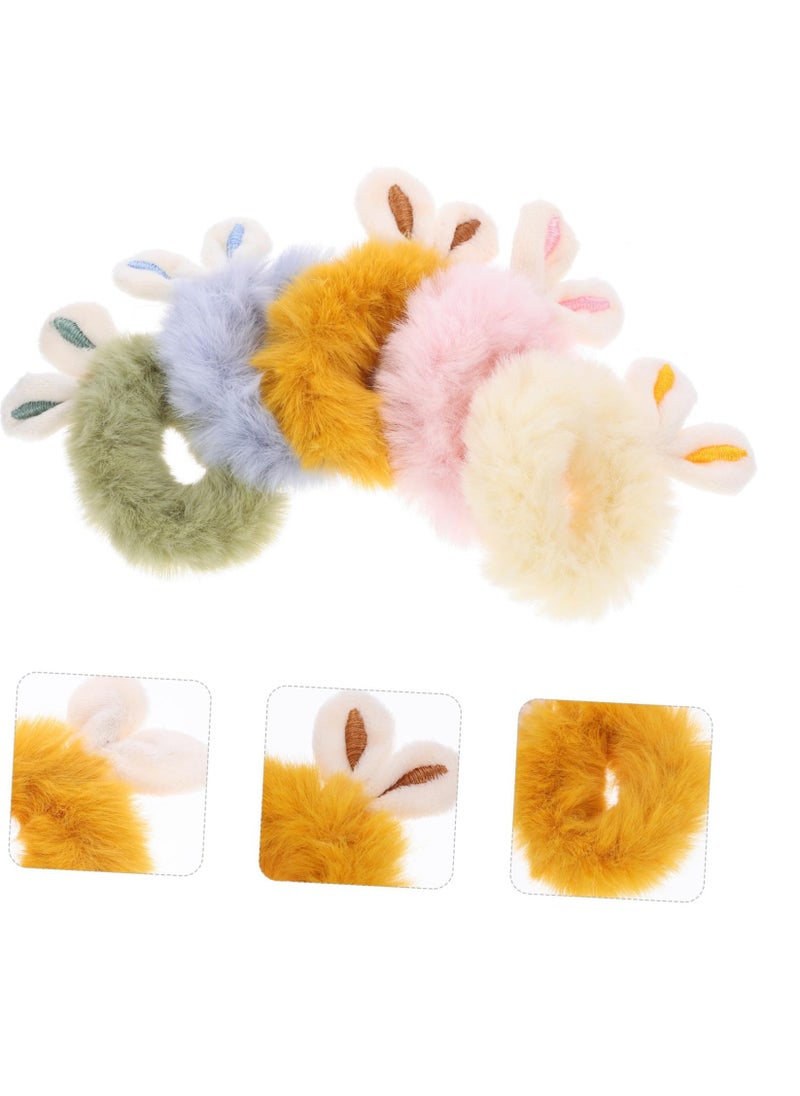Excefore - Bunny Ear Scrunchie Hair Accessories, 10pcs Cute Rabbit Furry Hair Ties, Fluffy Fuzzy Tiara Hair Bands, Elastic Ponytail Holders with Pompom Balls for Women and Girls - Image 1