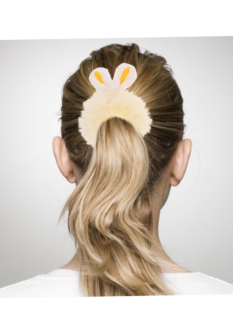 Excefore - Bunny Ear Scrunchie Hair Accessories, 10pcs Cute Rabbit Furry Hair Ties, Fluffy Fuzzy Tiara Hair Bands, Elastic Ponytail Holders with Pompom Balls for Women and Girls - Image 1