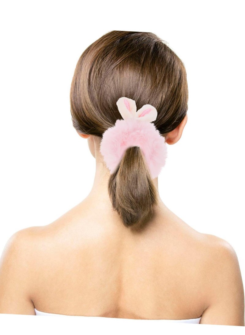 Excefore - Bunny Ear Scrunchie Hair Accessories, 10pcs Cute Rabbit Furry Hair Ties, Fluffy Fuzzy Tiara Hair Bands, Elastic Ponytail Holders with Pompom Balls for Women and Girls - Image 1