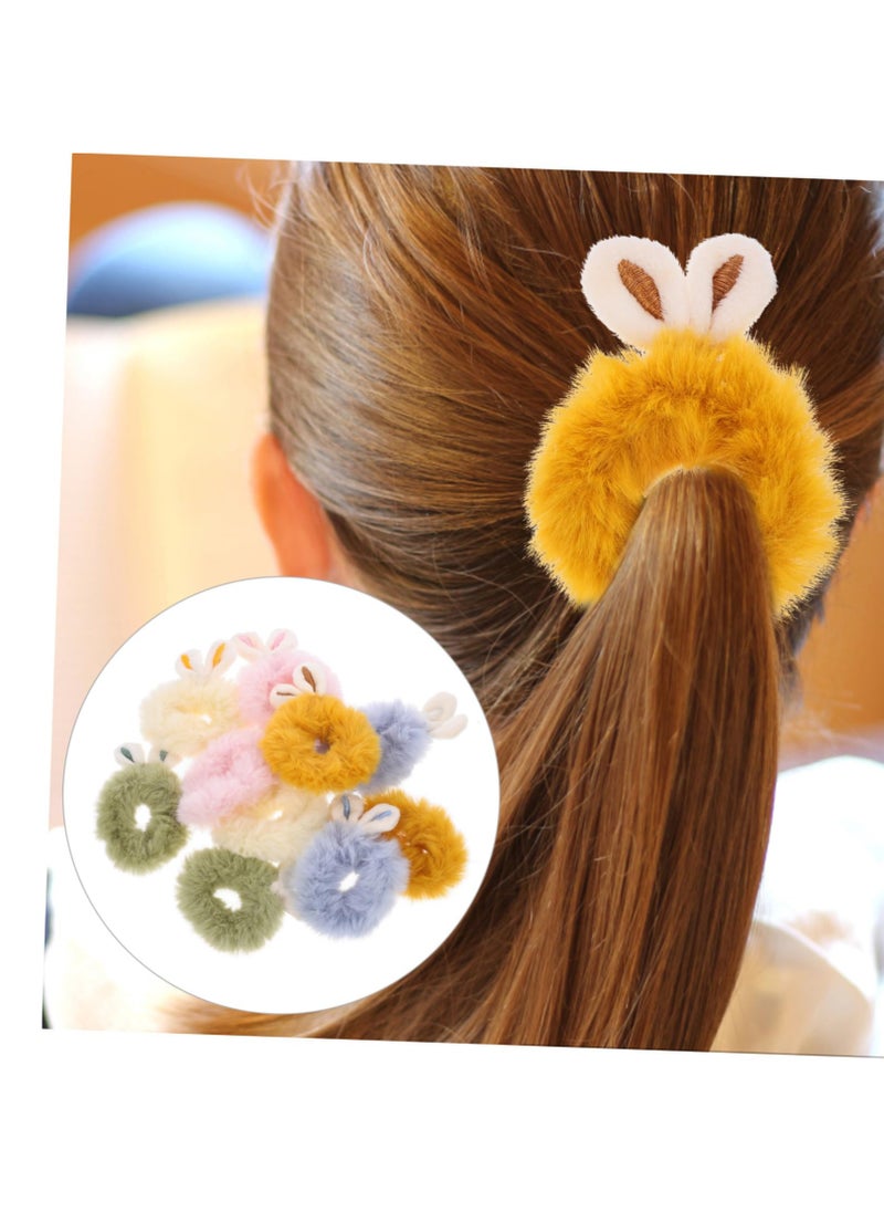 Excefore - Bunny Ear Scrunchie Hair Accessories, 10pcs Cute Rabbit Furry Hair Ties, Fluffy Fuzzy Tiara Hair Bands, Elastic Ponytail Holders with Pompom Balls for Women and Girls - Image 1