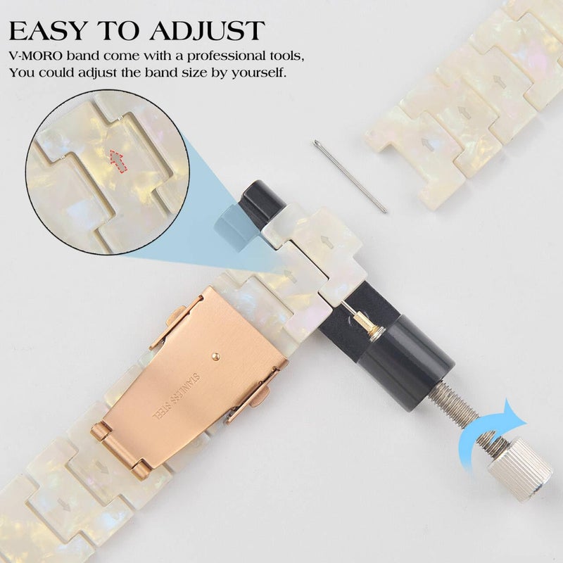 V-MORO Compatible with Resin Apple Watch Bands Series 11/10/9/8/7 46mm 45mm 44mm 42mm,Fashion Lightweight Resin Bracelet Wristband with Metal Buckle for iWatch Ultra 49mm Series 6/5/4/3/2/1/SE - Image 4